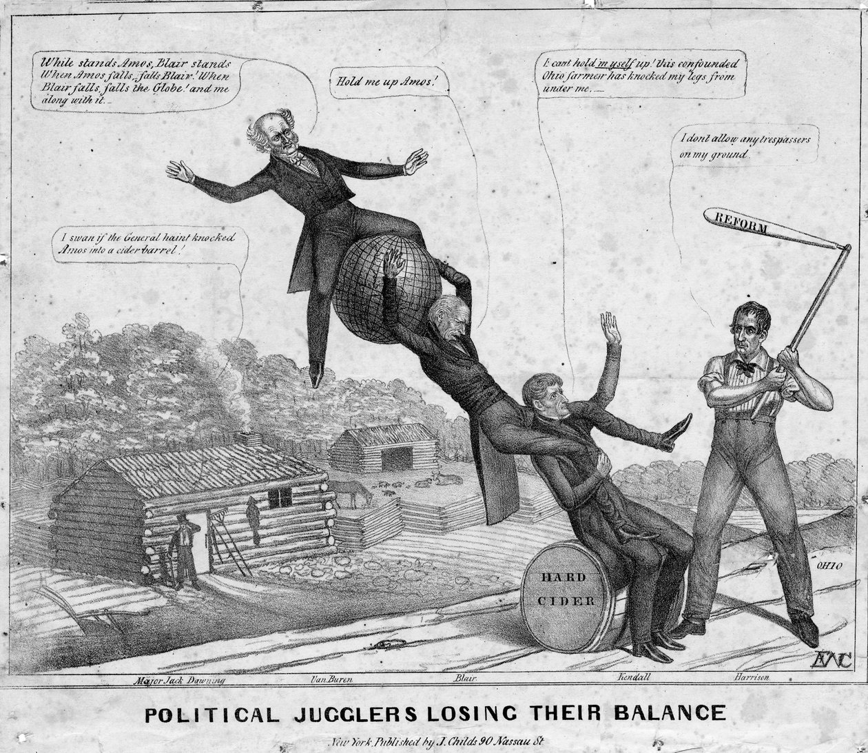 Politiska jonglörer som tappar balansen, publicerad av J Childs, New York, 1840 av Edward Williams Clay