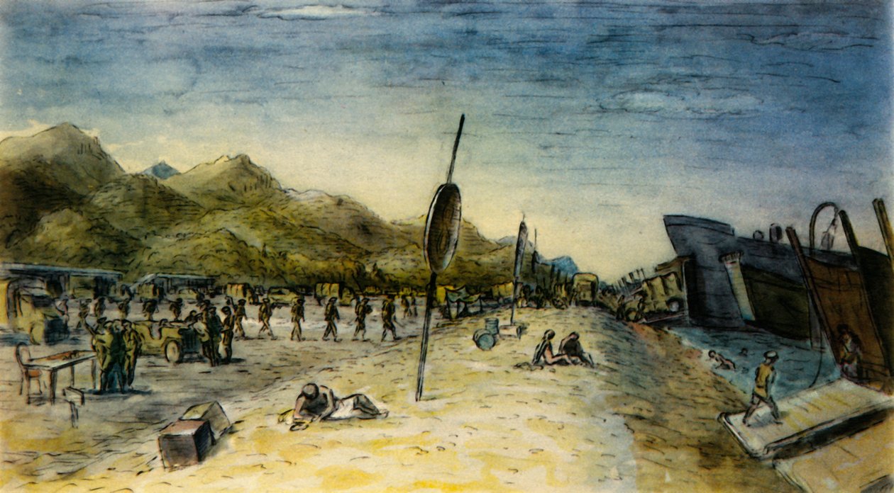 "Invasionen av Italien", 1944. av Edward Ardizzone