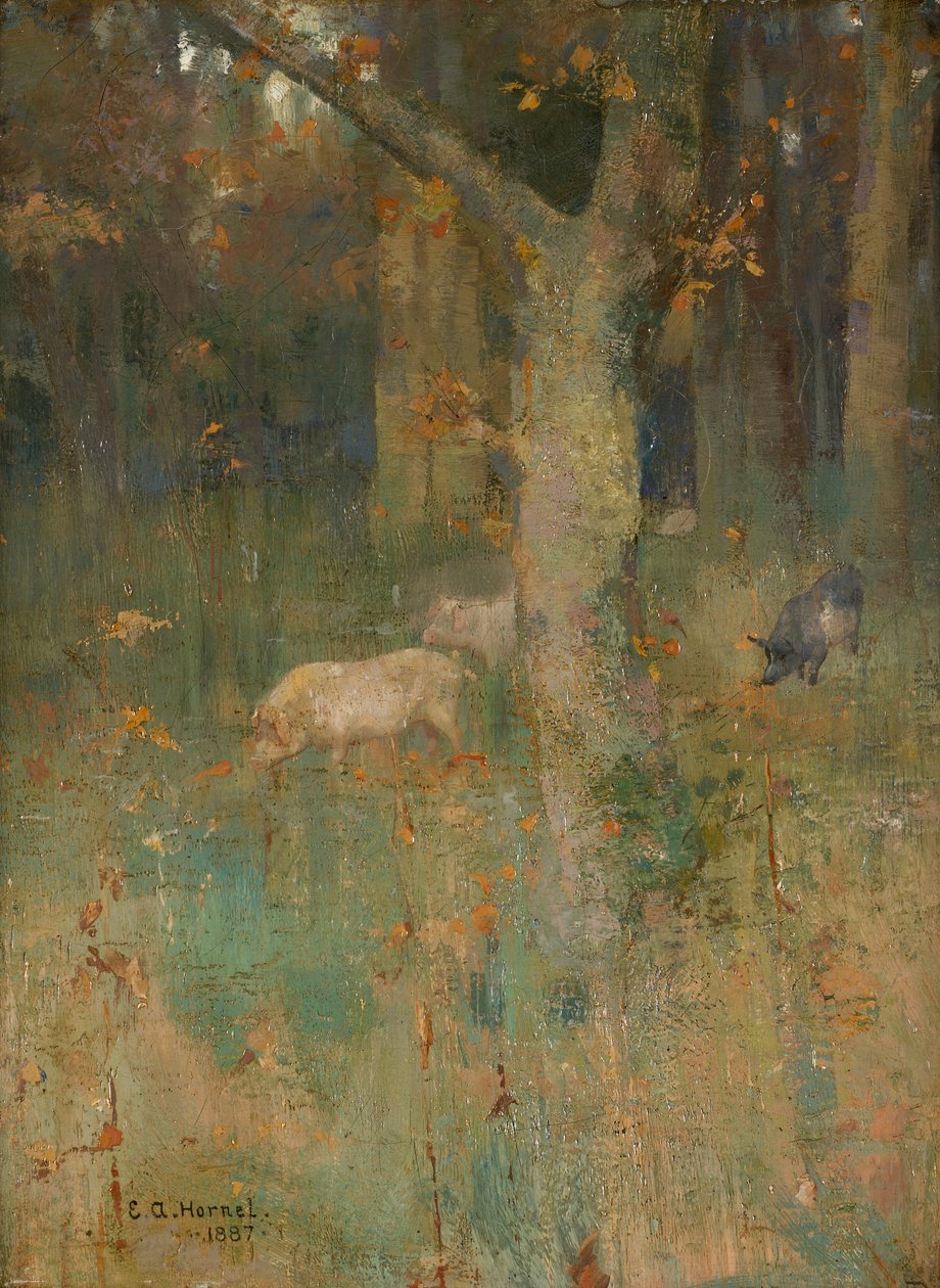 Grisar i skogen av Edward Atkinson Hornel