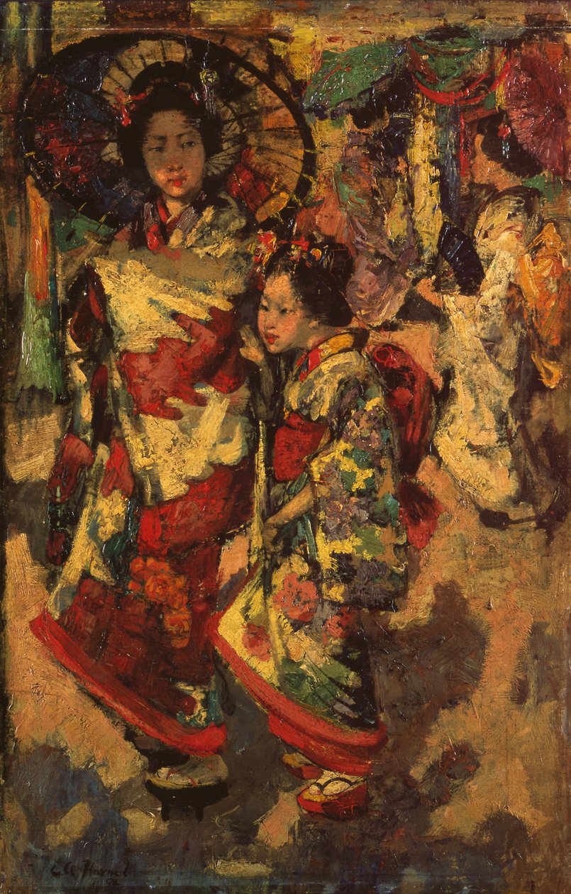 Två geishaflickor av Edward Atkinson Hornel