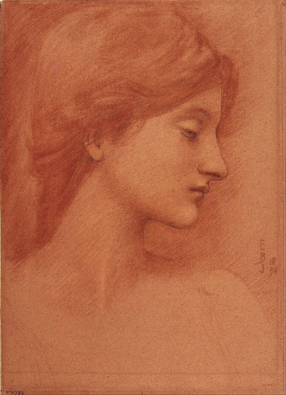 Studie av ett kvinnligt huvud av Edward Burne Jones