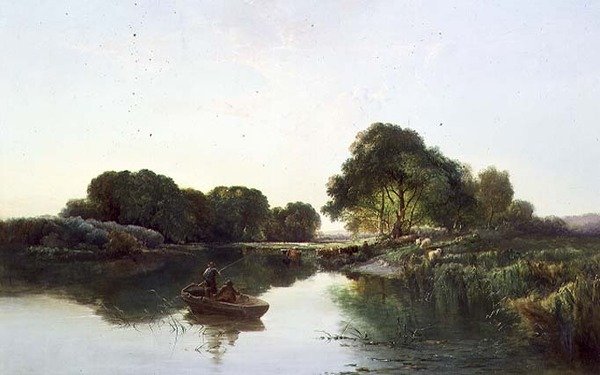 Ett skogsbevuxet flodlandskap av Edward Charles Williams