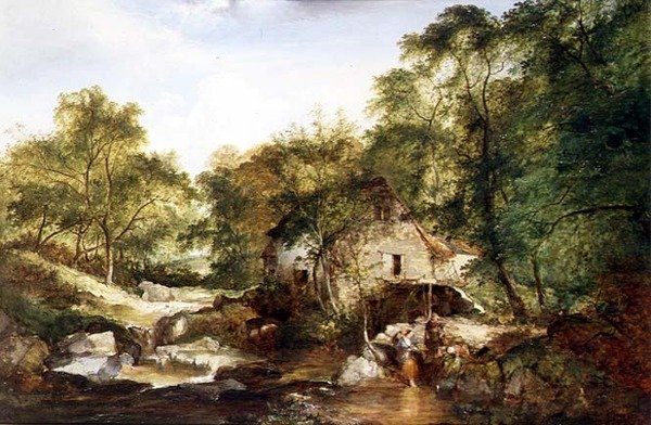 Ett skogsbevuxet flodlandskap av Edward Charles Williams