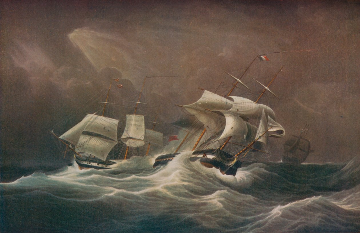 H.M.S. Outtröttligt engagerande den franska Droits-De-LHomme, 1797, 1829 av Edward Duncan