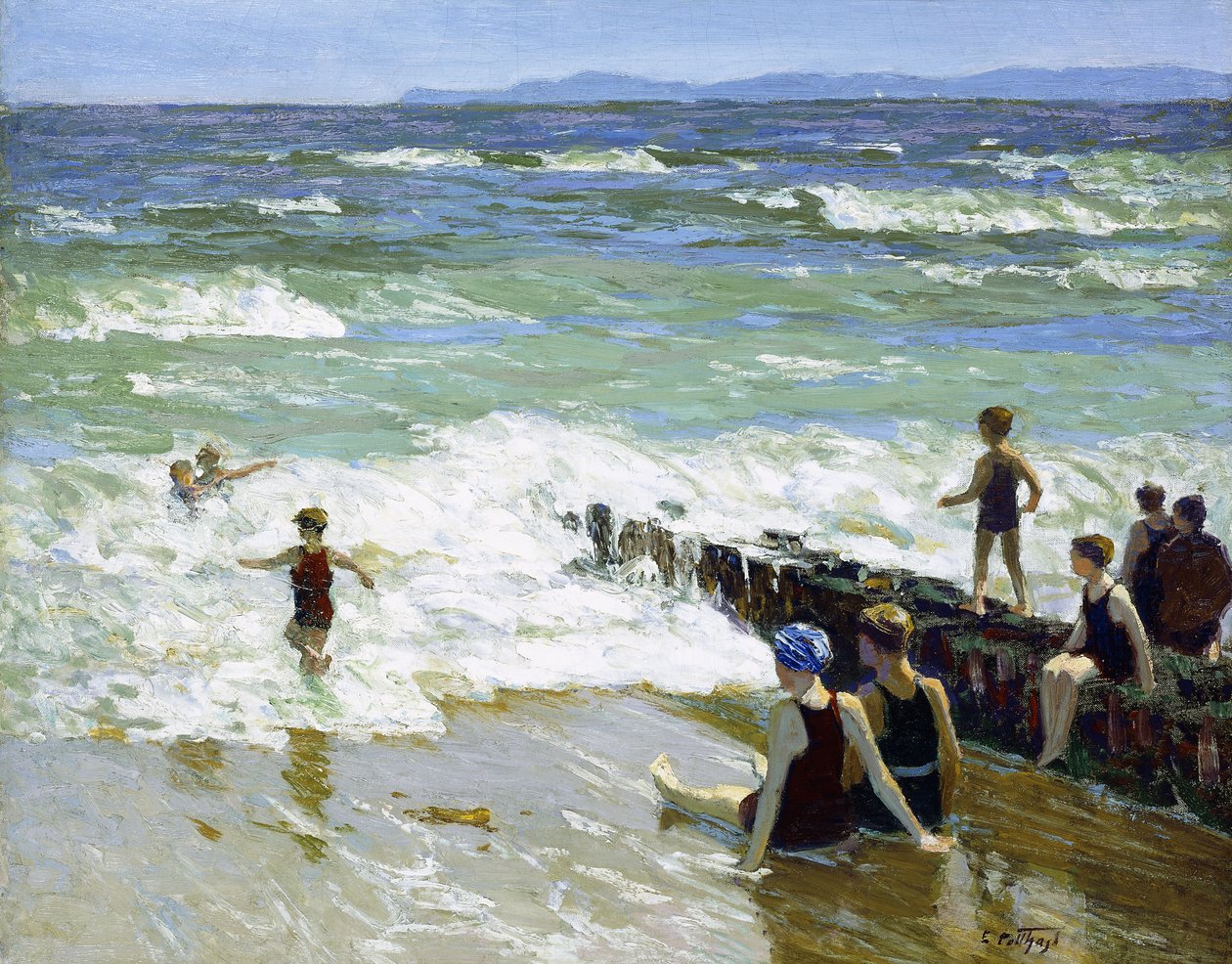 Badande vid vågbrytaren, av Edward Henry Potthast
