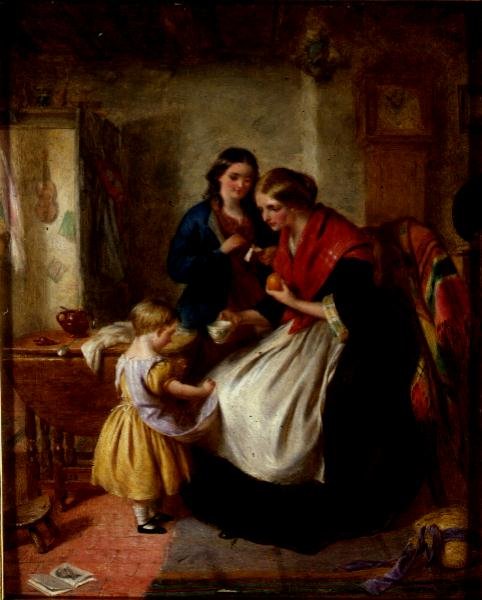 Coaxing (olja på panel) av Edward Hughes