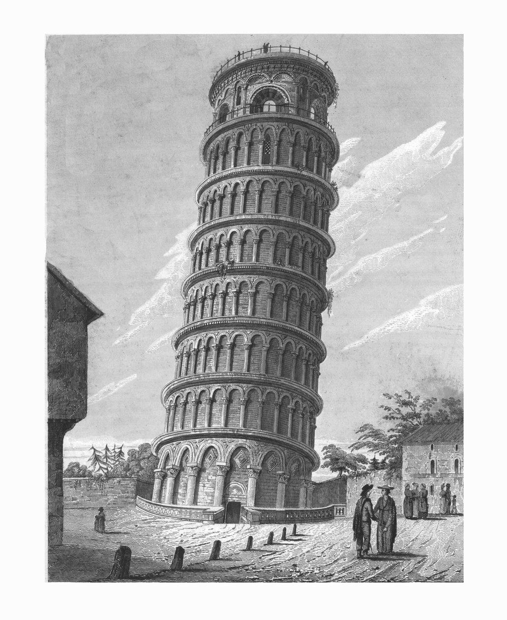 Det lutande klocktornet, i Pisa, c1824. av Edward John Roberts