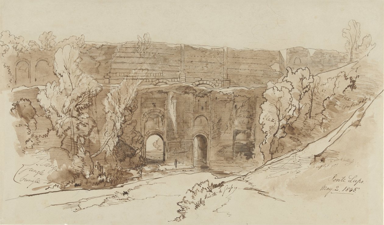 Utsikt över Ponte Lupo (nära Tivoli) av Edward Lear