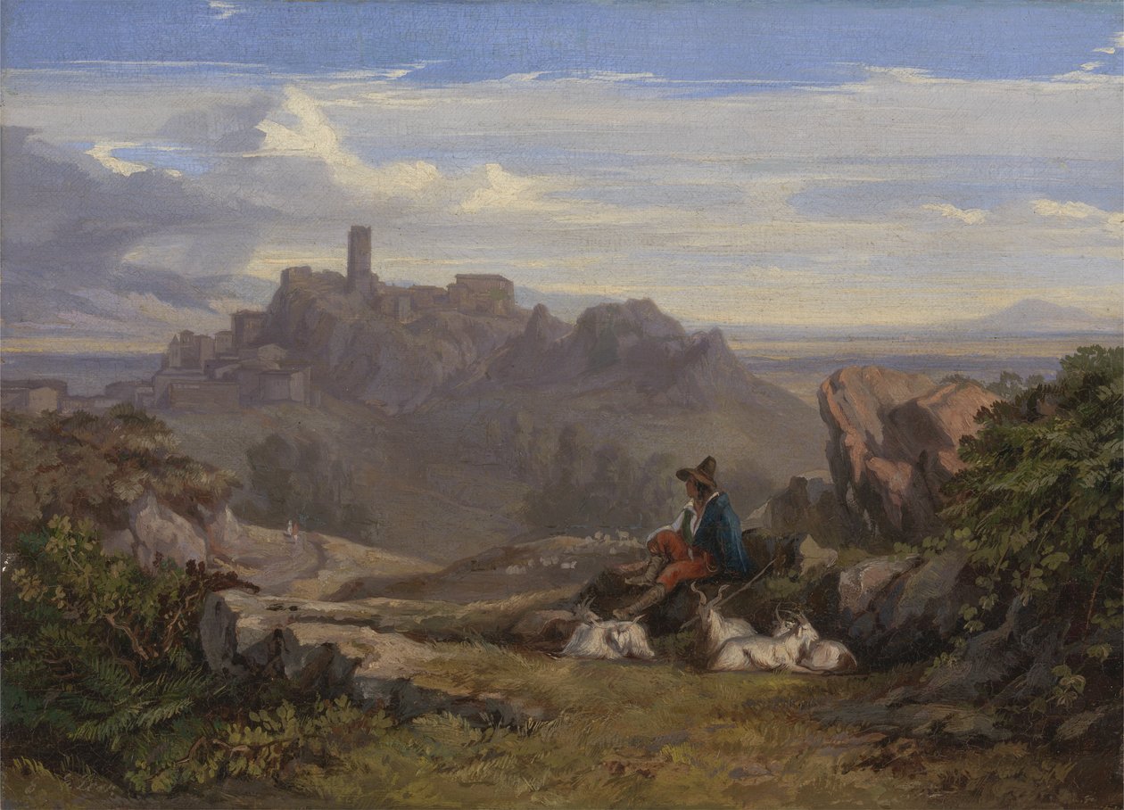 Landskap med getvallare, c.1842 av Edward Lear