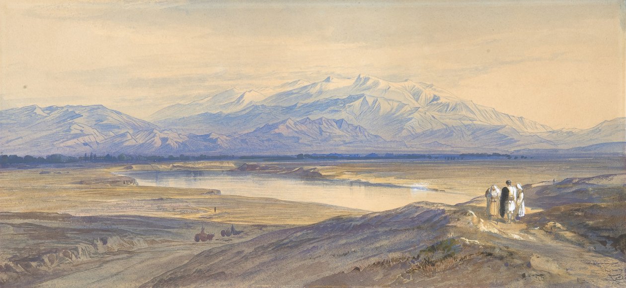 Mount Olympus från Larissa, Thessalien, Grekland, 1850-85. av Edward Lear