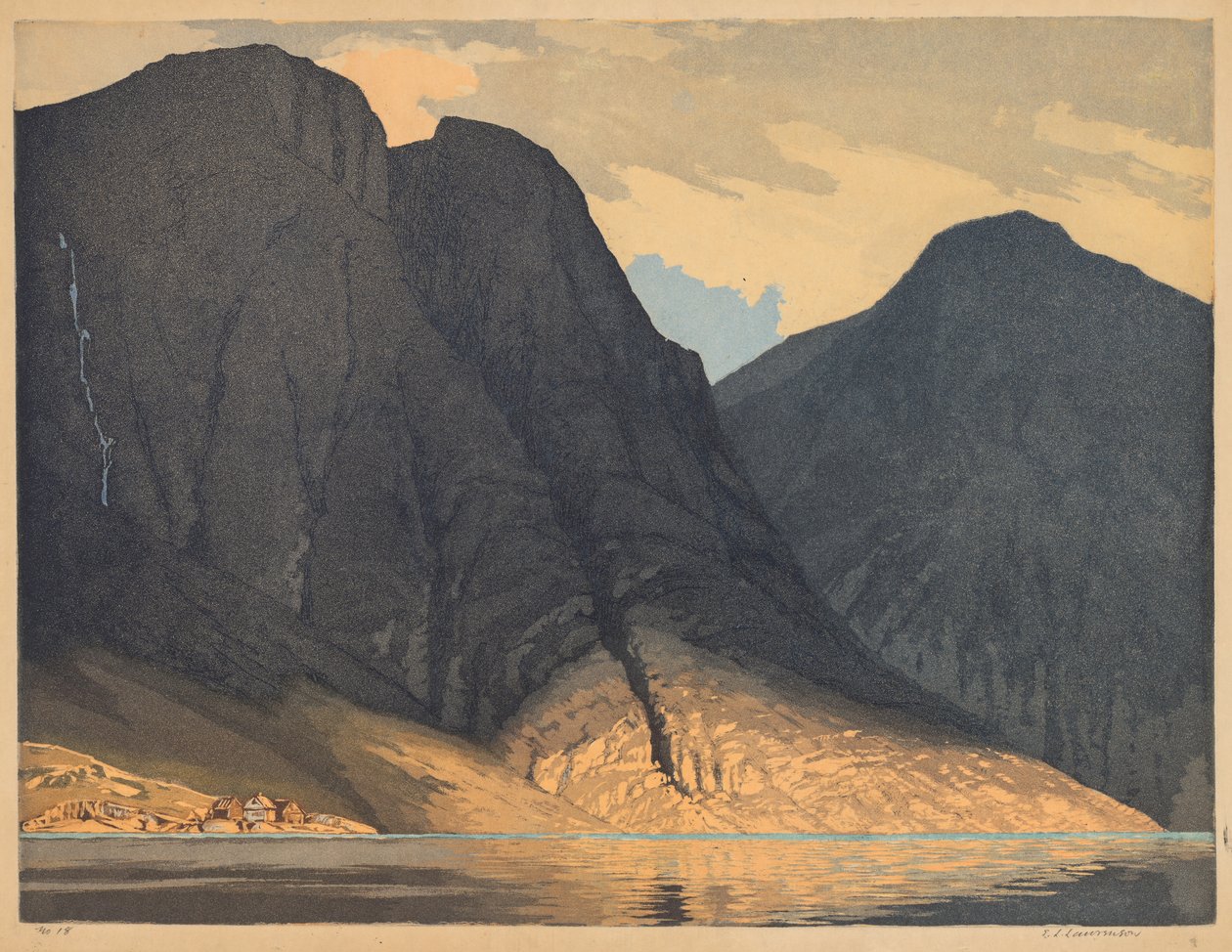 [bergsutsikt med vatten] av Edward Louis Laurenson