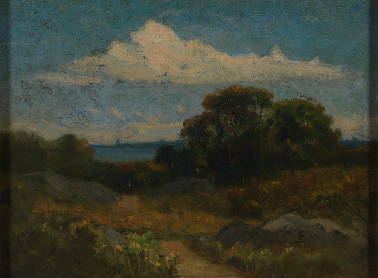 Landskap (träd och stenar vid sjö) av Edward Mitchell Bannister