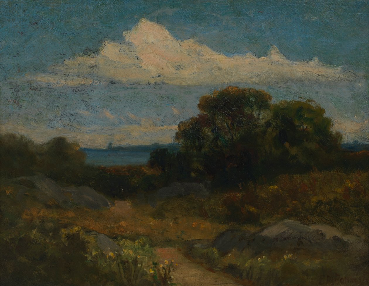 Landskap träd och klippor vid sjön. av Edward Mitchell Bannister