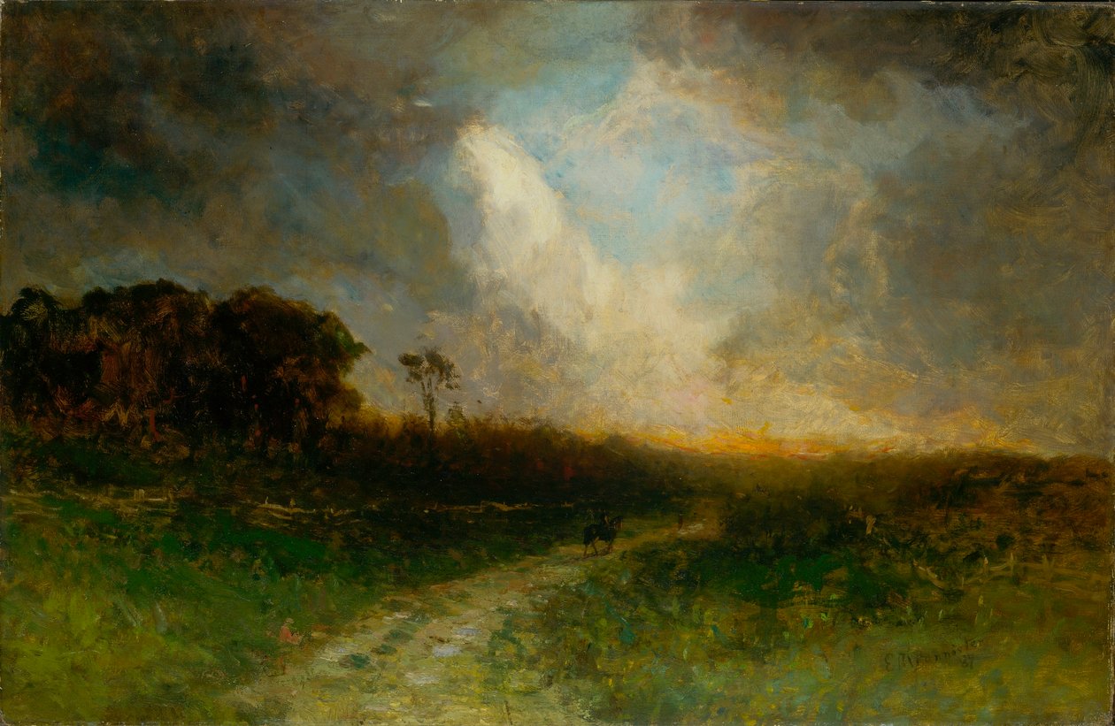 Utan titel (landskap, man på häst) av Edward Mitchell Bannister