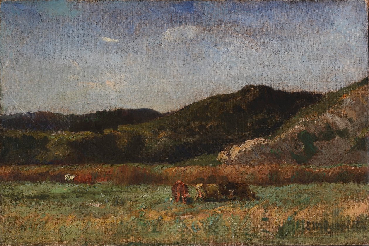 Utan titel (landskap med betande kor, kullar) av Edward Mitchell Bannister