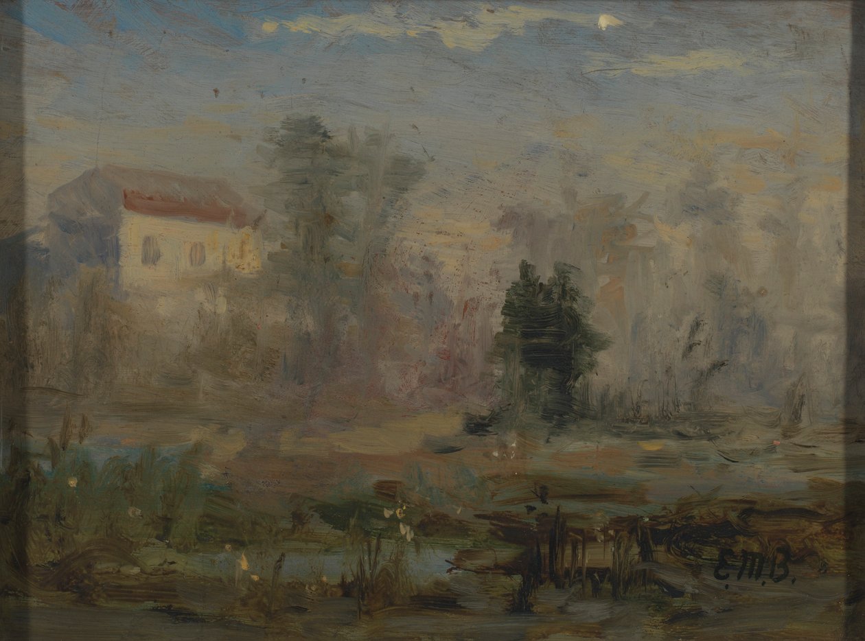Utan titel (landskap med hus i bakgrunden) av Edward Mitchell Bannister