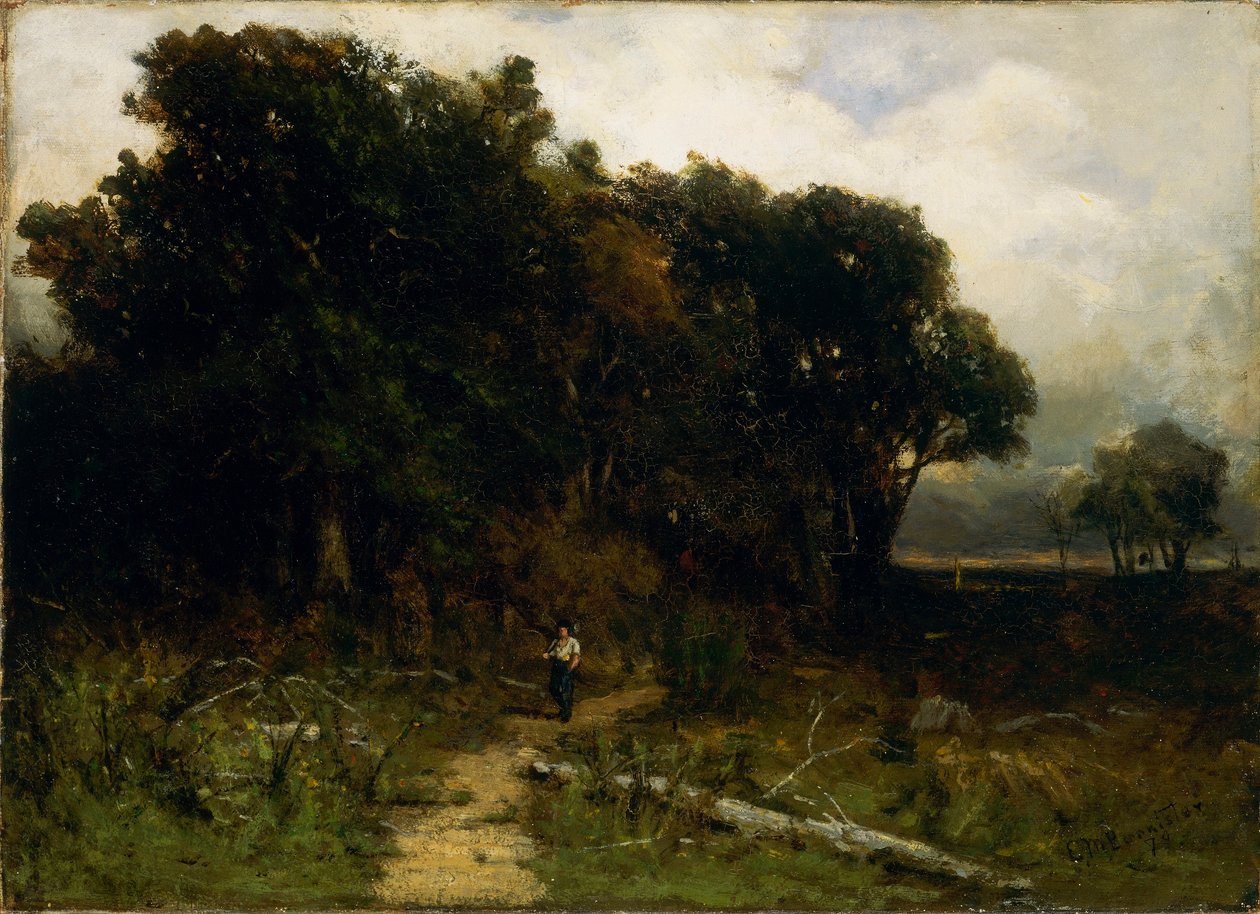 Utan titel (landskap, skogshuggare på väg) av Edward Mitchell Bannister