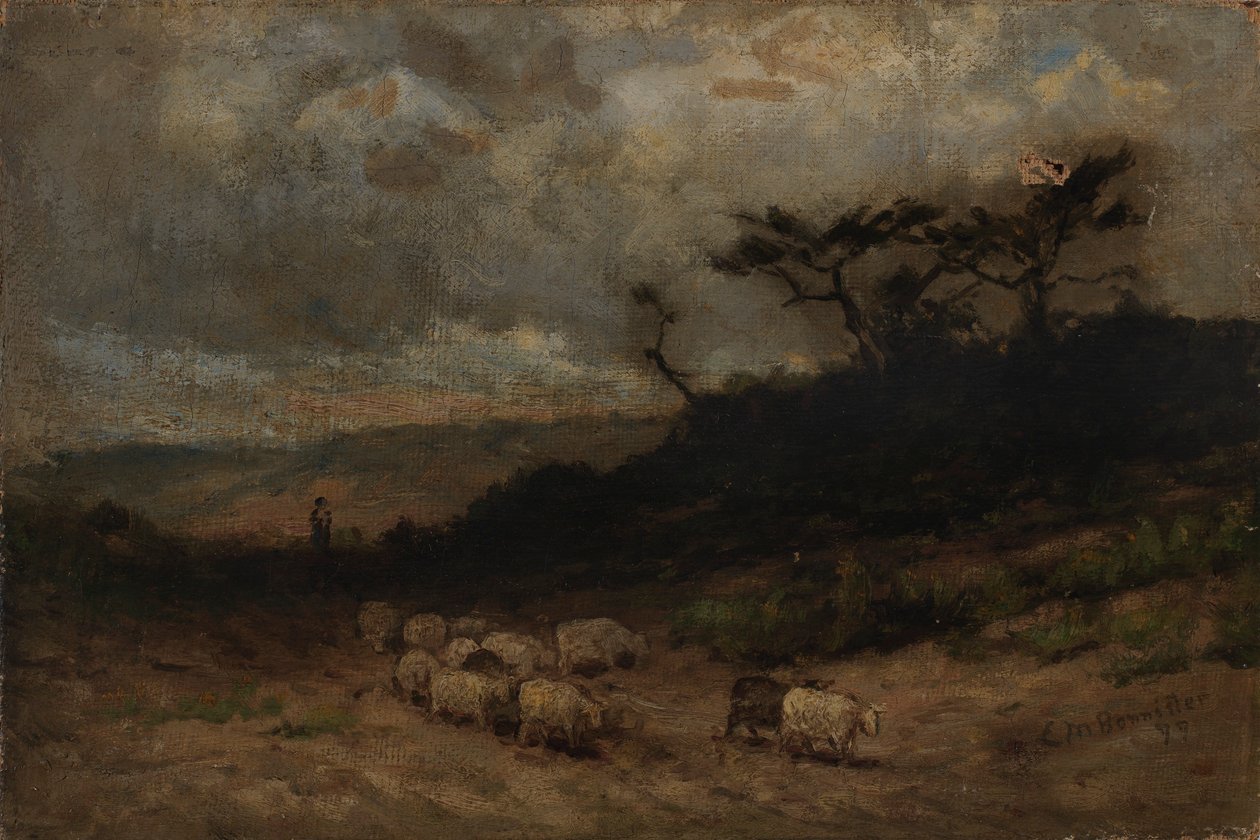 Utan titel (fåraherde med får) av Edward Mitchell Bannister