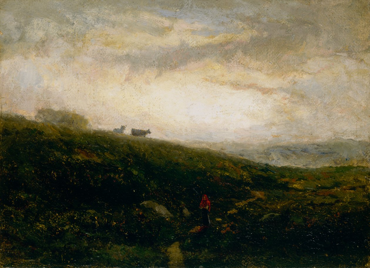 Namnlösa kor som går nedför sluttningen, 1881. av Edward Mitchell Bannister