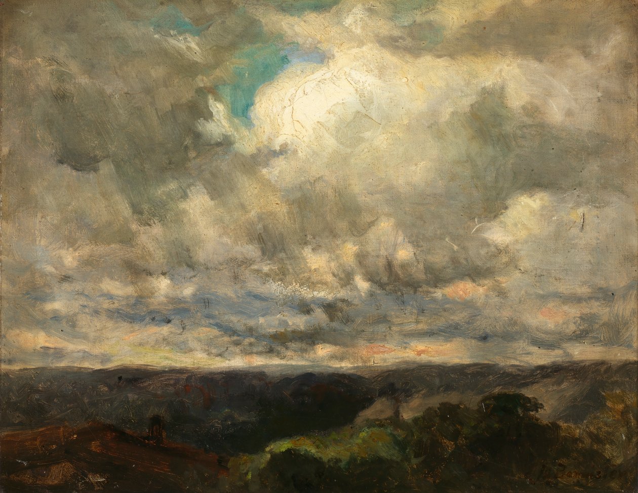 Namnlöst landskap, molnig himmel. av Edward Mitchell Bannister