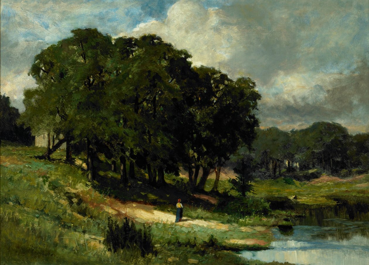 Kvinna står nära en damm av Edward Mitchell Bannister