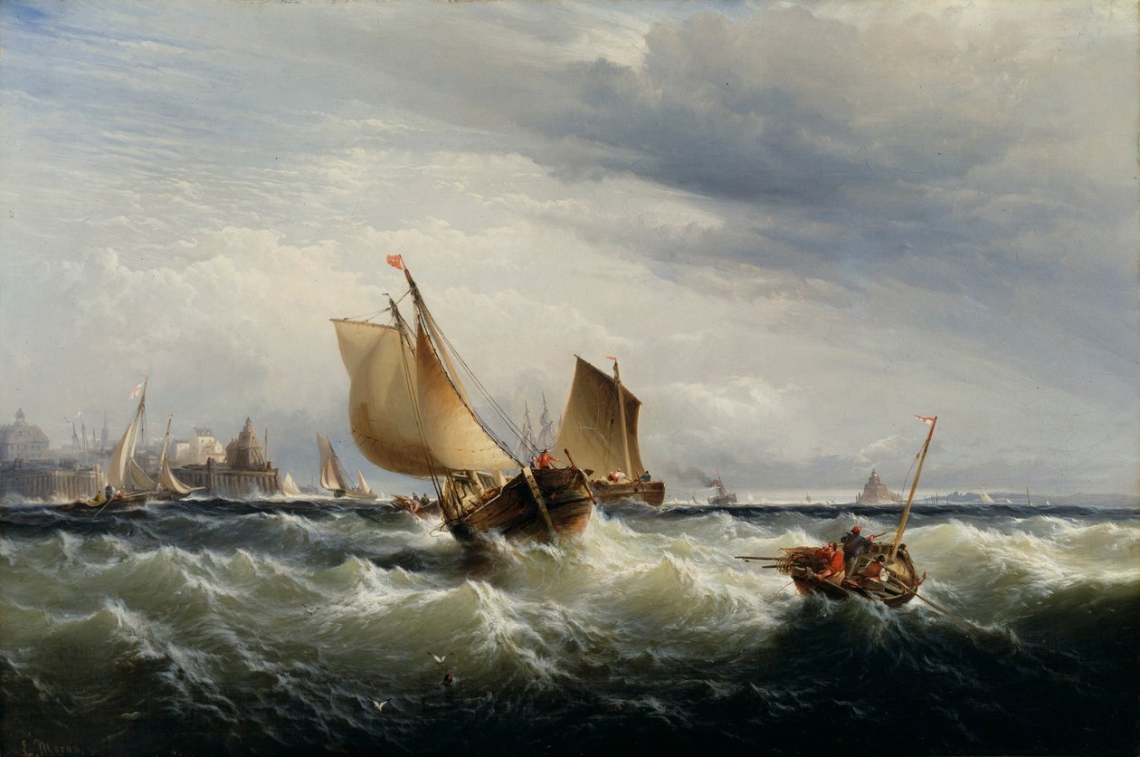 Fiskebåtar som slår upp mot vinden av Edward Moran