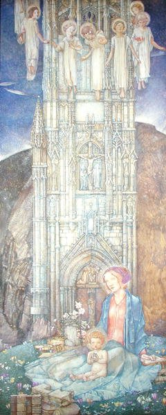 Gothic Tower (pastell på papper) av Edward Reginald Frampton