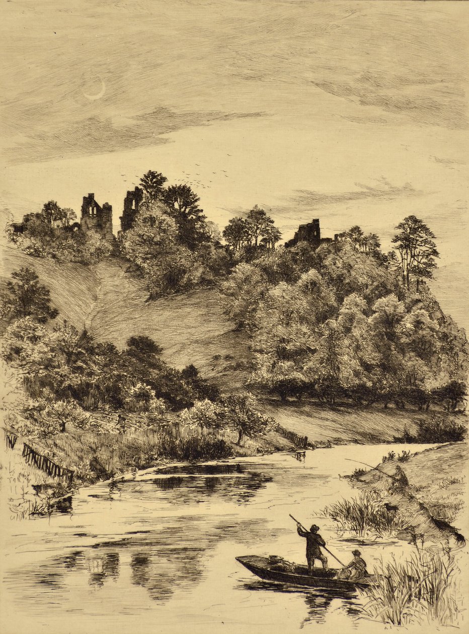 The Dove: Tutbury Castle, ca 1880 (etsning) av Edward Slocombe