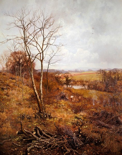 En aprildag (olja på panel) av Edward Wilkins Waite