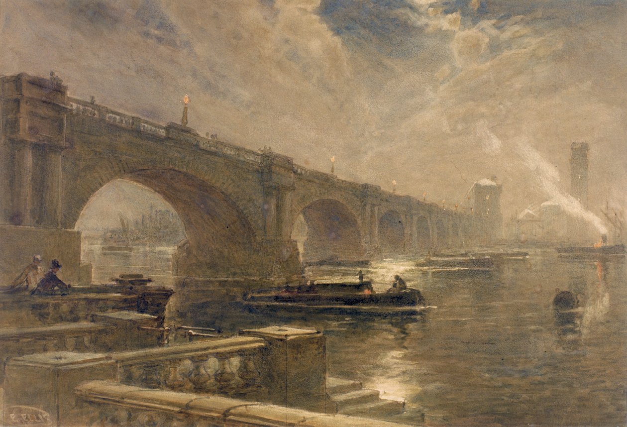 Waterloo Bridge (penna och akvarell på papper) av Edwin Ellis