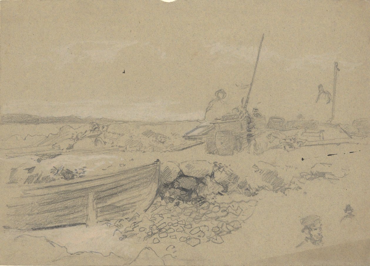 Strandscen med dory av Edwin Austin Abbey