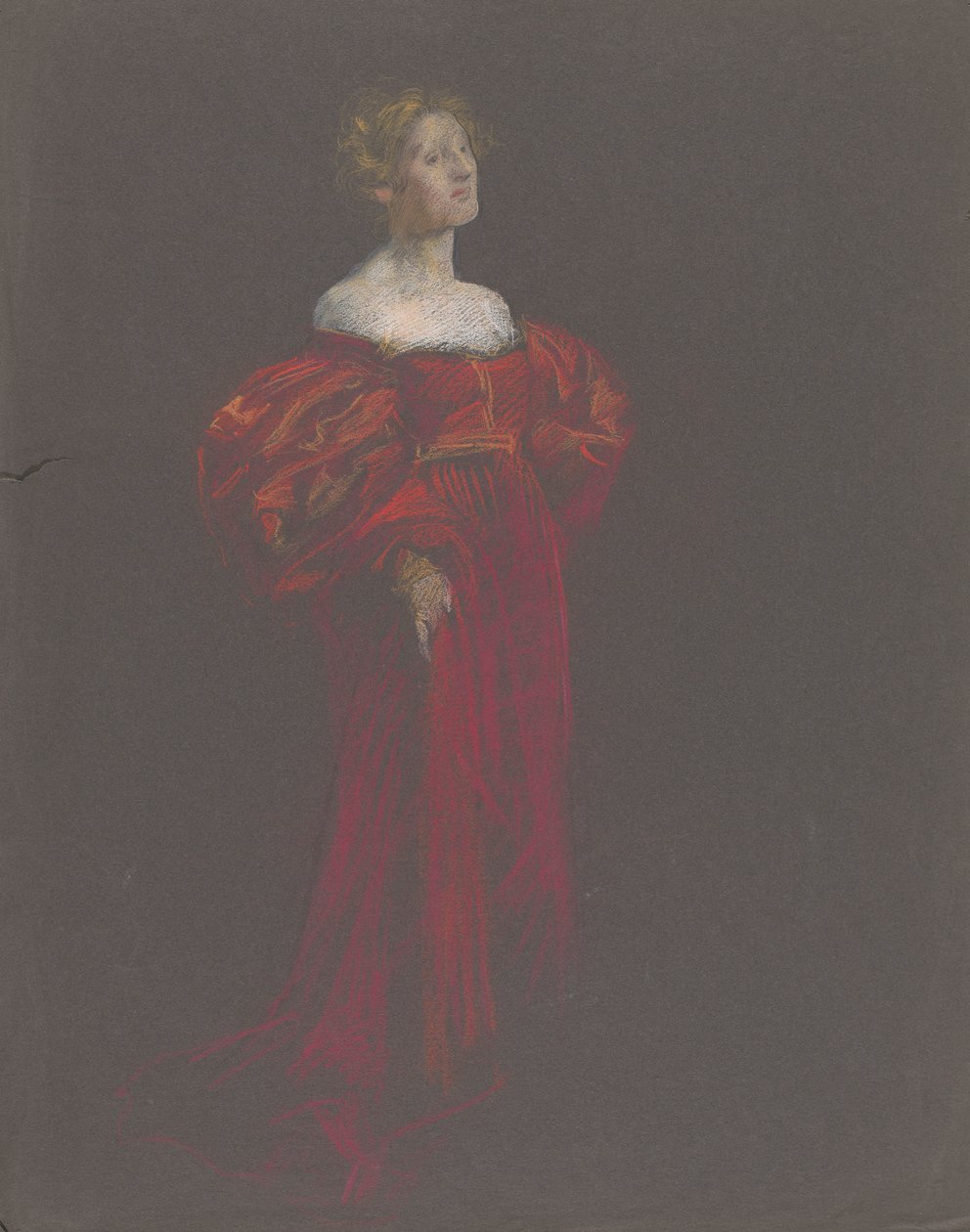 Kvinnlig figur i blått och rosa. av Edwin Austin Abbey