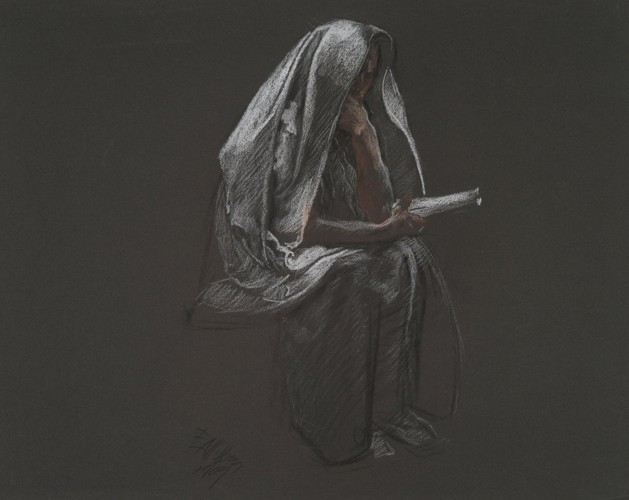 Sittande figur för av Edwin Austin Abbey