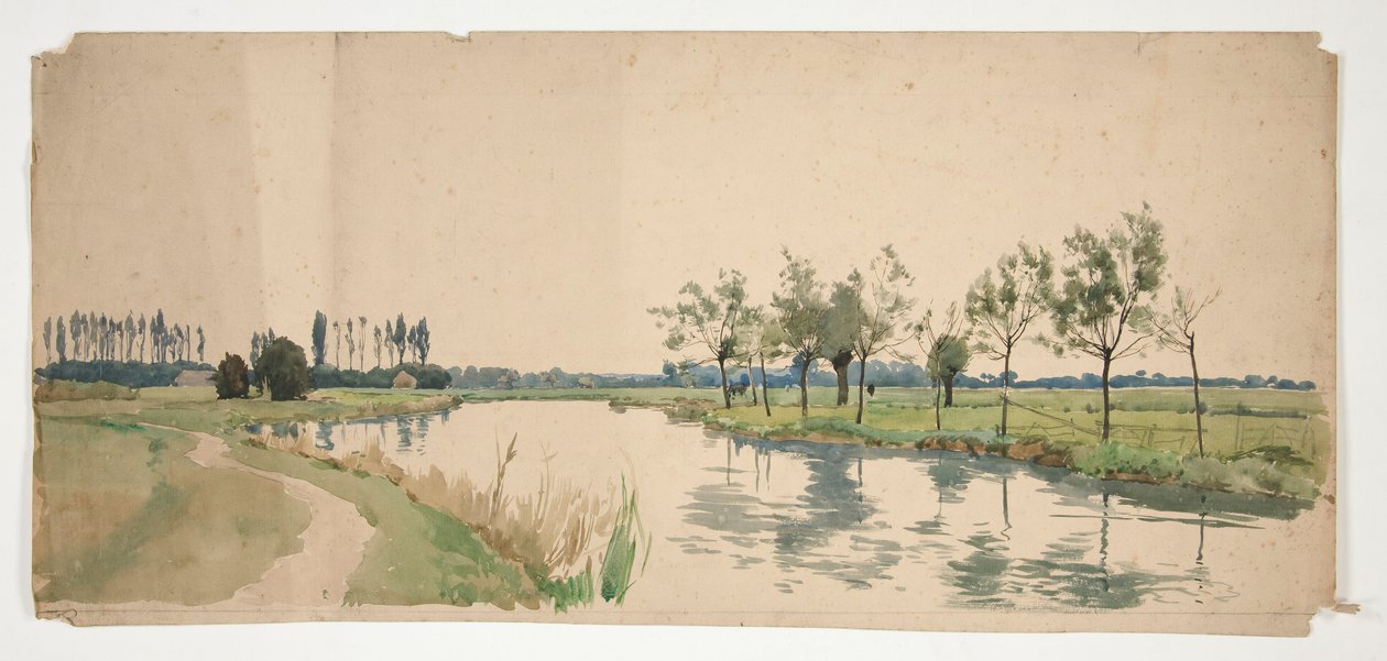 Träd som kantar en flodstrand av Edwin Austin Abbey