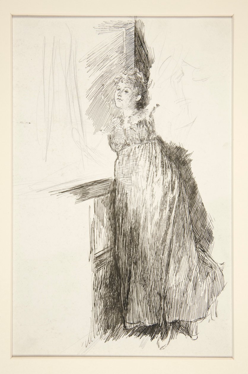 Kvinna vid fönstret - oidentifierad illustration av Edwin Austin Abbey
