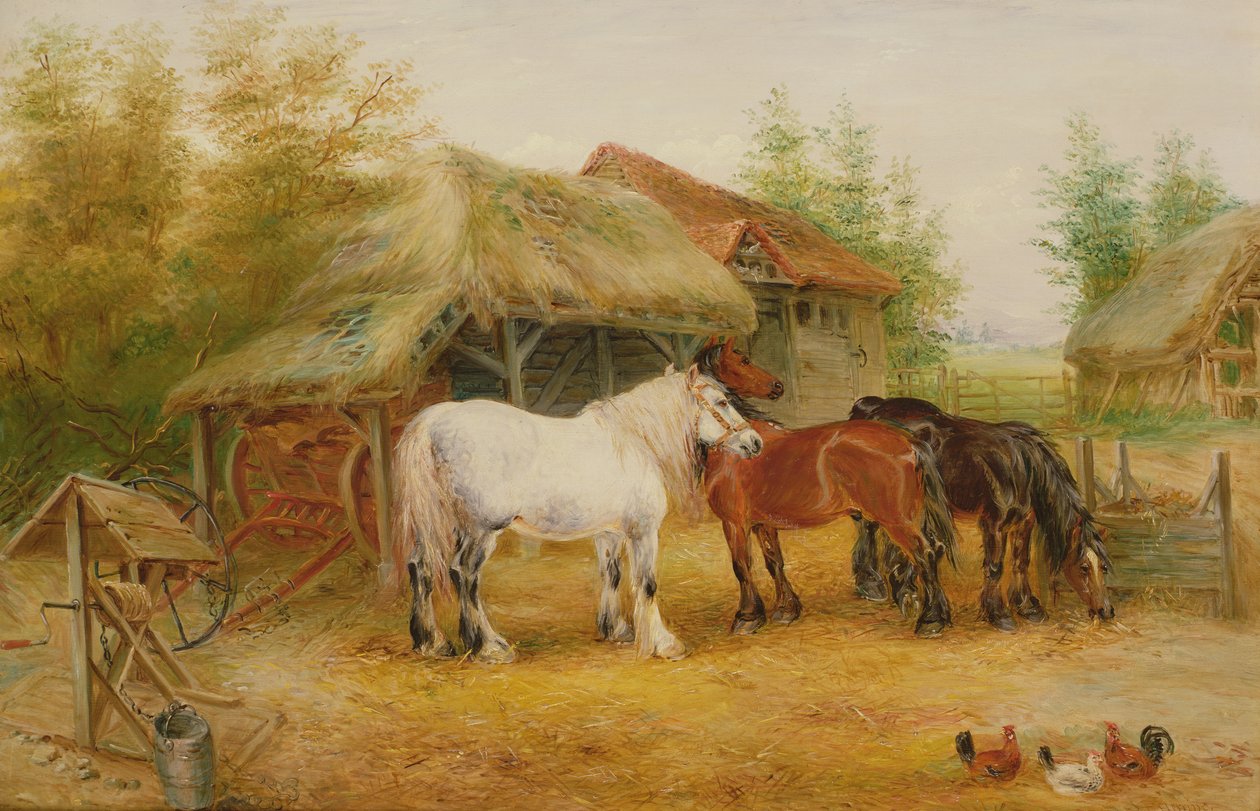 Karthästar på en bondgård av Edwin Frederick Holt