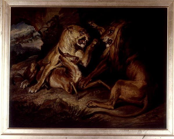 Lions at a Kill (olja på duk) av Edwin Landseer