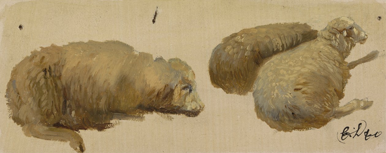 Tre får i vila (olja på papper) av Edwin Landseer