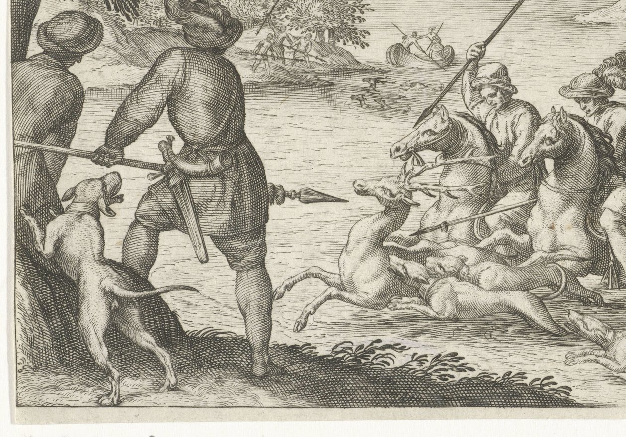 Flodlandskap med rådjursjakt Jaktscener (serietitel) Ikoner Venantum Art Varias Representantes (serietitel) av Egbert Jansz.
