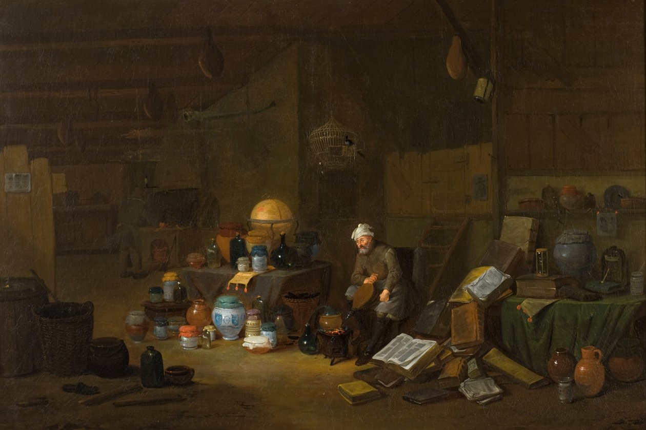 Alkemisten av Egbert van the Elder (studio of) Heemskerck