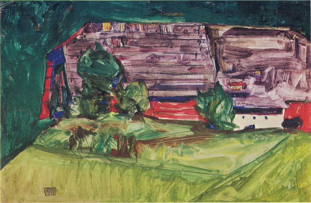  Farmhouse in a Landscapen: nn av Egon Schiele