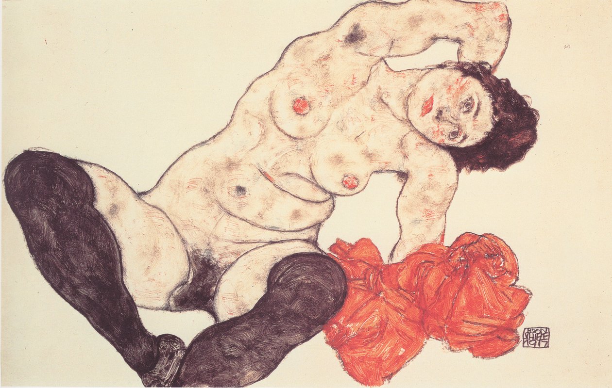  Weiblicher Akt mit gelbem Handtuchn av Egon Schiele