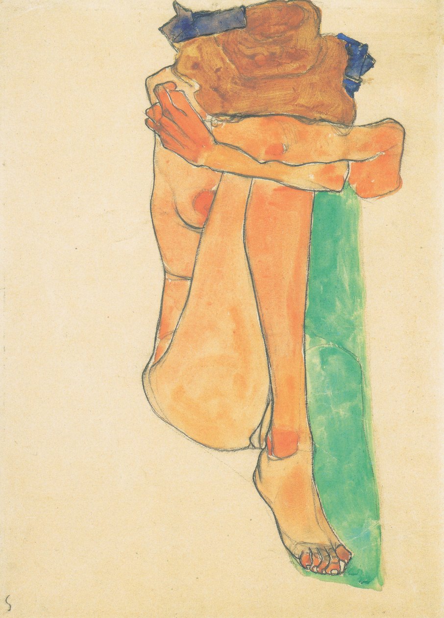  Weiblicher Akt mit grunem Polstern av Egon Schiele