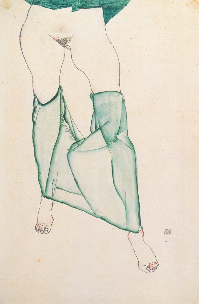  Weiblicher Torso mit gruner Draperien av Egon Schiele