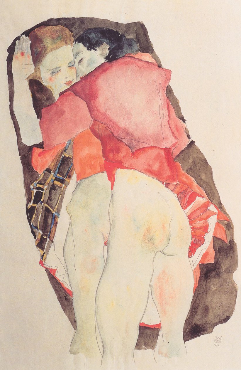  Zwei Madchenn av Egon Schiele