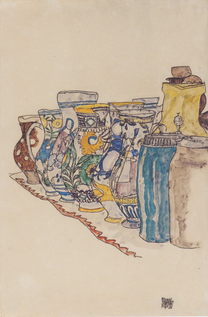 Målade bondkannor av Egon Schiele