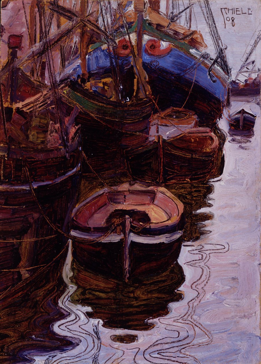 Boote im Hafen von Triest av Egon Schiele