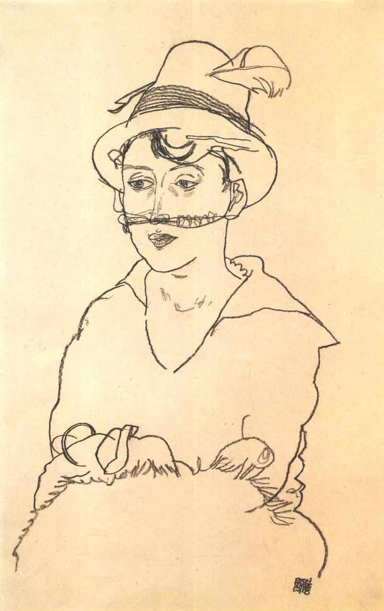 Dame mit Hut und Schleier av Egon Schiele