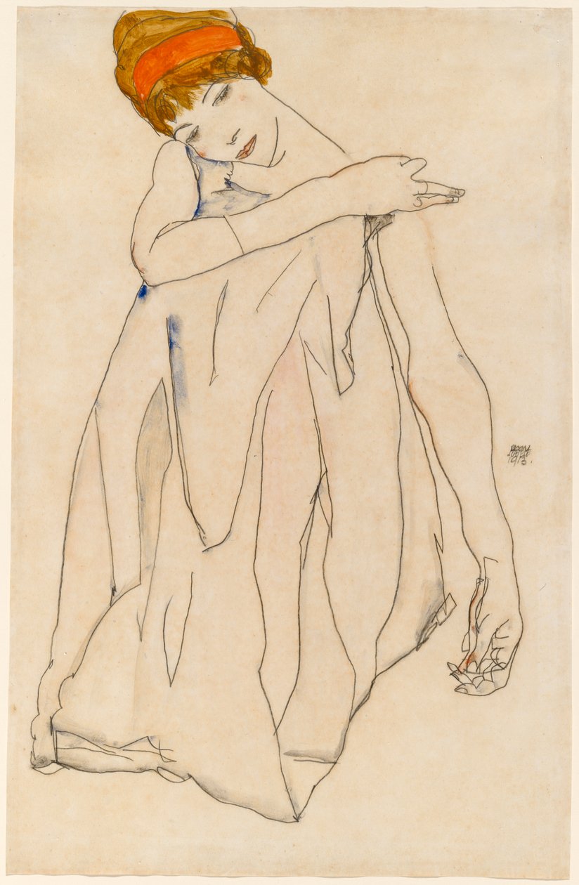 Danserinde (Die Tänzerin), 1913 (wc og gouache over grafit på vævet papir) svensk av Egon Schiele