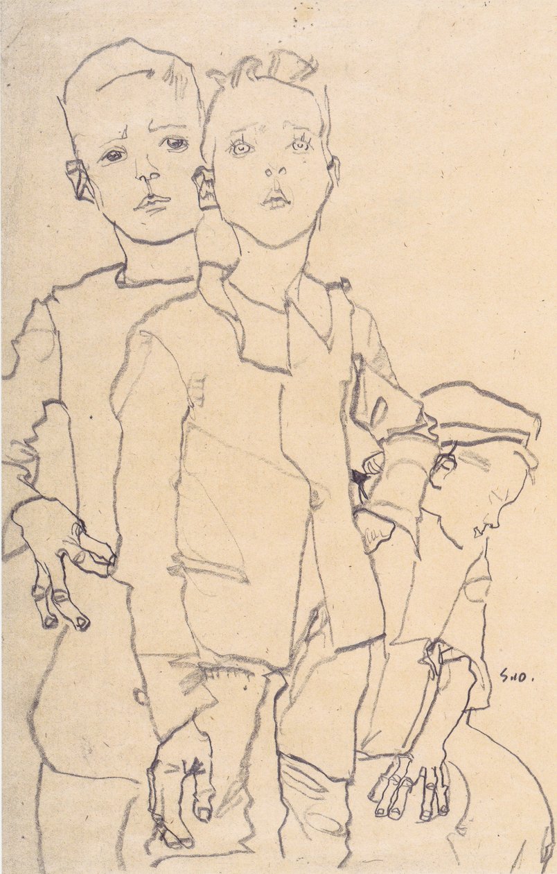 Tre gatupojkar av Egon Schiele